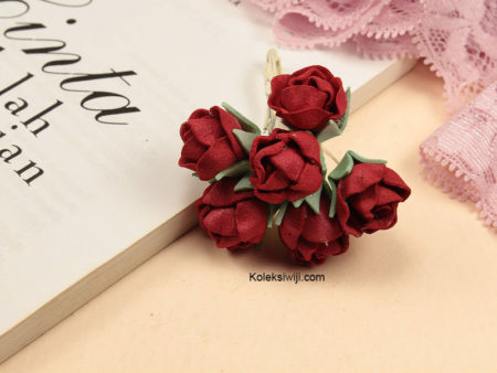 6 Tangkai Bunga Spon Mawar Kuncup Merah 2 cm IK36